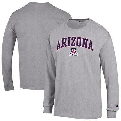 T-shirt à manches longues pour homme Champion Heather Grey Arizona Wildcats Arch Over Logo