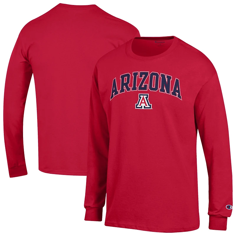 T-shirt à manches longues avec logo Arch Over des Wildcats de l'Arizona pour homme, rouge champion
