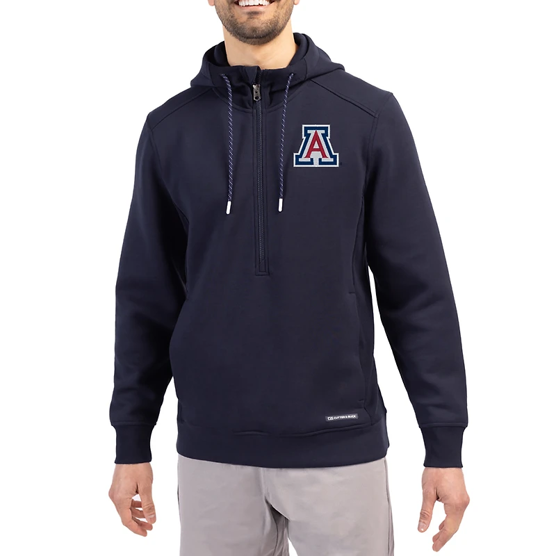 Sweat à capuche zippé demi-zip Cutter & Buck Navy Arizona Wildcats Roam Eco Recycled pour homme
