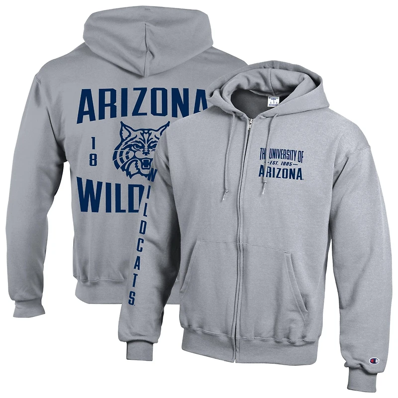 Sweat à capuche zippé en polaire Champion gris Arizona Wildcats Varsity Powerblend pour homme