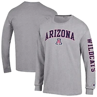 T-shirt à manches longues 2-Hit Champion Heather Gray des Arizona Wildcats avec logo Arch Over