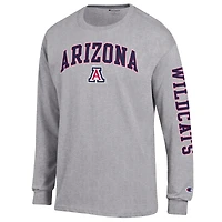 T-shirt à manches longues 2-Hit Champion Heather Gray des Arizona Wildcats avec logo Arch Over