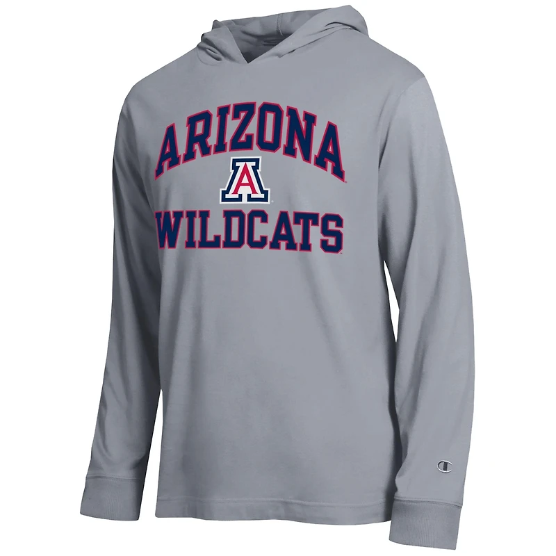 Men's Champion Heather Gray Arizona Wildcats High Motor All-Star Long Sleeve Hooded T-Shirt