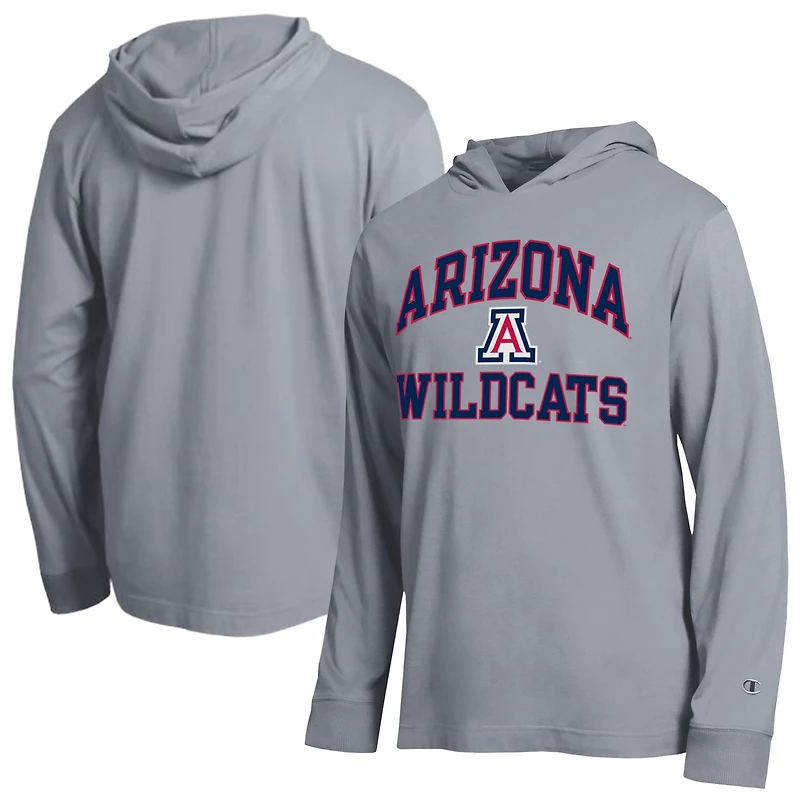 Men's Champion Heather Gray Arizona Wildcats High Motor All-Star Long Sleeve Hooded T-Shirt