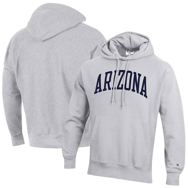 Men's Champion Heather Gray Arizona Wildcats Team Arch Reverse Weave Relaxed Fit Pullover Hoodie