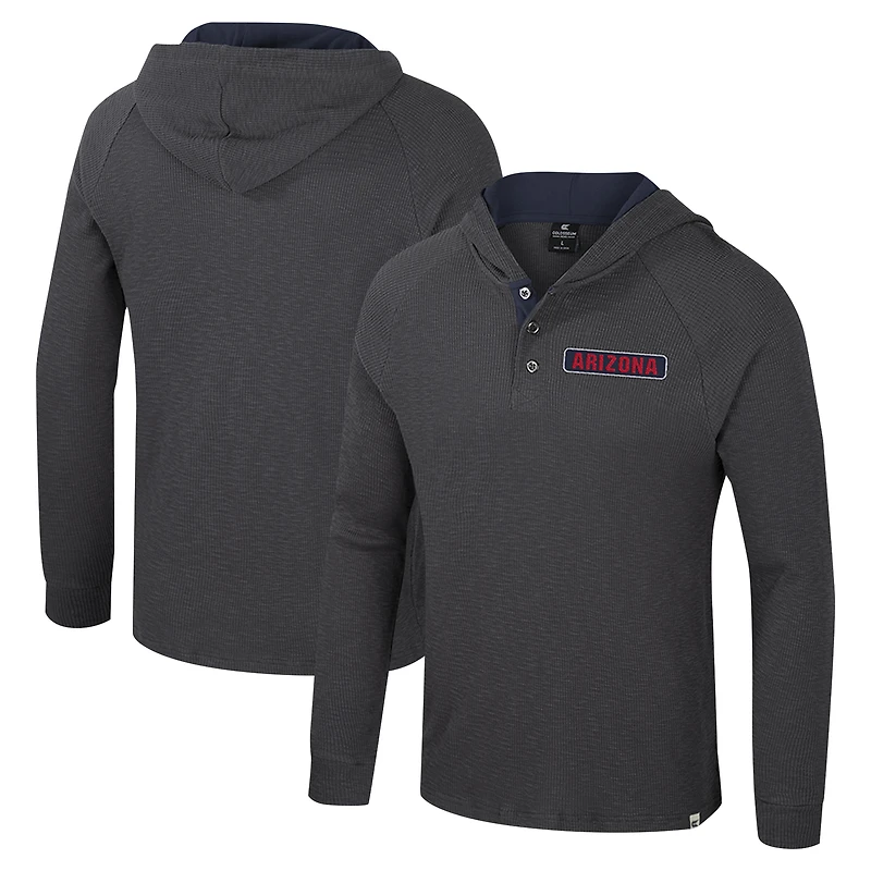Men's Colosseum Charcoal Arizona Wildcats Dujour Ralgan Long Sleeve Henley Hoodie T-Shirt