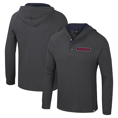 Men's Colosseum  Charcoal Arizona Wildcats Dujour Ralgan Long Sleeve Henley Hoodie T-Shirt