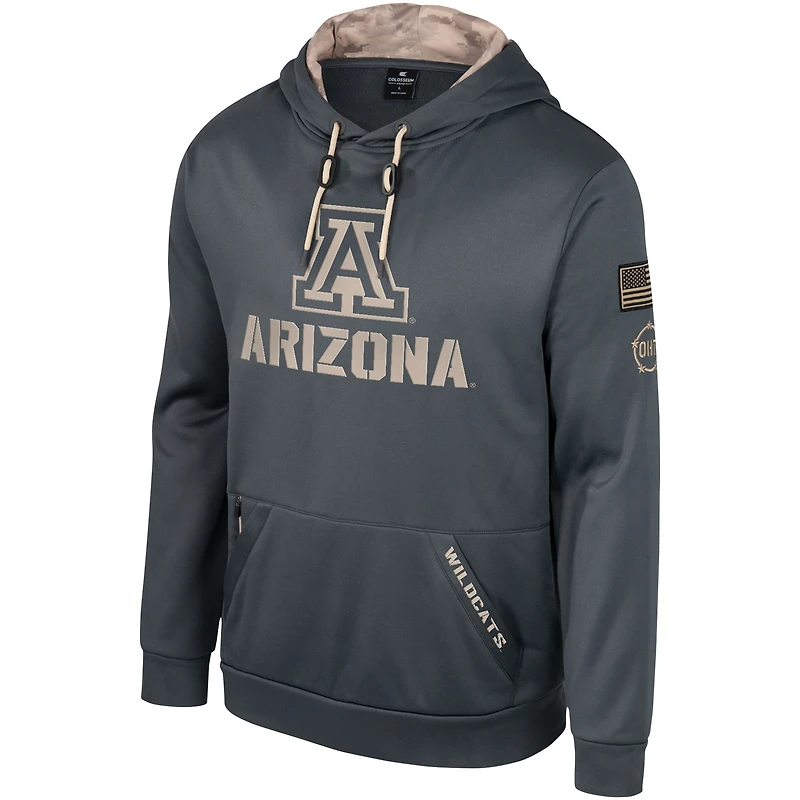 Chandail à capuchon d'appréciation militaire OHT Colosseum Charcoal pour hommes des Wildcats de l'Arizona