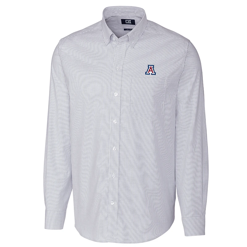 Men's Cutter & Buck Light Blue Arizona Wildcats Big Tall Stretch Oxford Stripe Long Sleeve Button Down Shirt