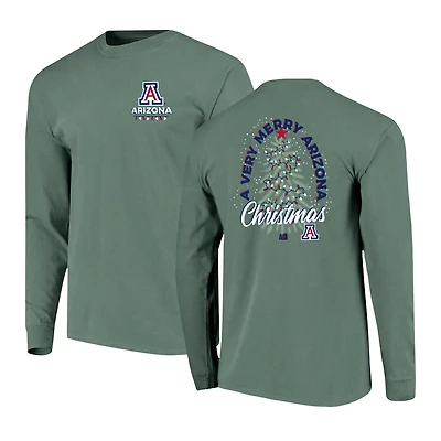Men's  Green Arizona Wildcats Comfort Colors Merry Christmas Tree Long Sleeve T-Shirt