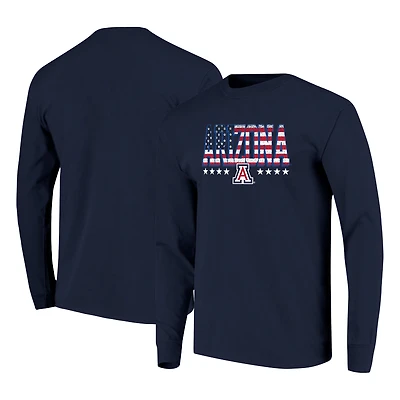 T-shirt à manches longues pour homme, bleu marine, Arizona Wildcats, taille haute, avec drapeau