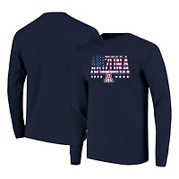 T-shirt à manches longues pour homme, bleu marine, Arizona Wildcats, taille haute, avec drapeau