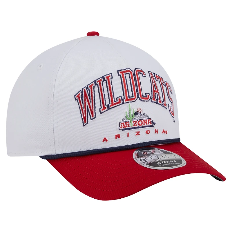 Men's New Era White/Red Arizona Wildcats Arch Two-Tone Rope 9FORTY A-Frame M-Crown Adjustable Hat