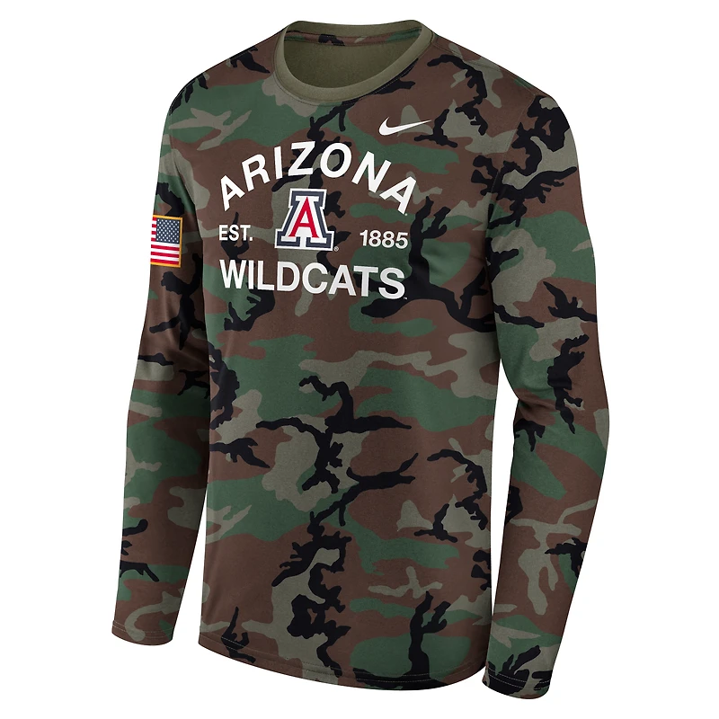 T-shirt à manches longues Nike Camo Arizona Wildcats 2025 Military Appreciation Legend Dri-FIT pour homme