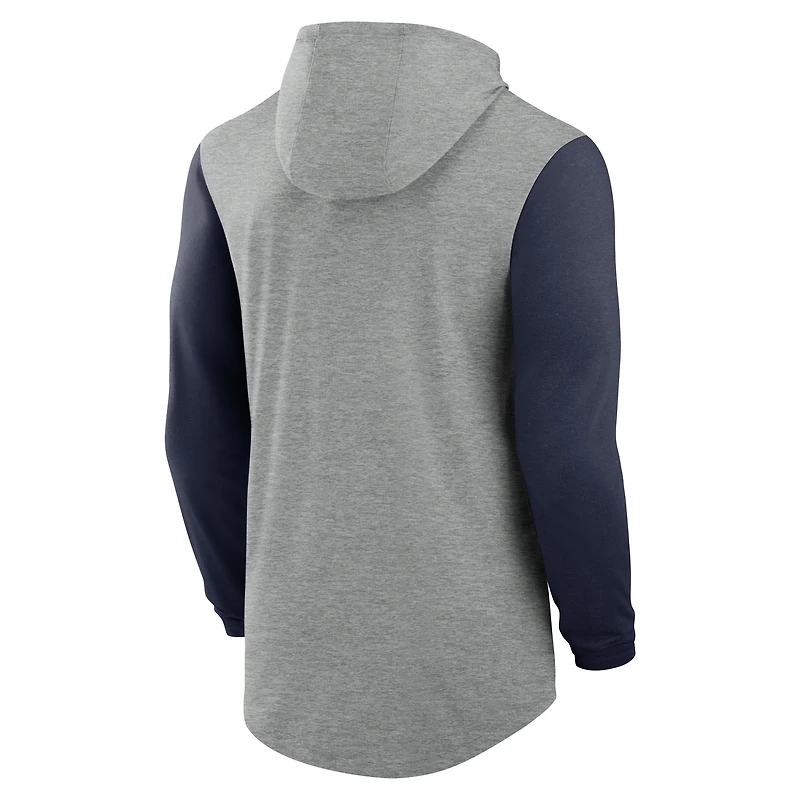 Men's Nike Gray/Navy Arizona Wildcats Basketball Color-Block Tri-Blend Dri-FIT Long Sleeve Hoodie T-Shirt