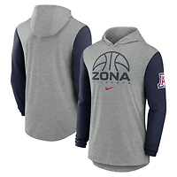 Men's Nike Gray/Navy Arizona Wildcats Basketball Color-Block Tri-Blend Dri-FIT Long Sleeve Hoodie T-Shirt