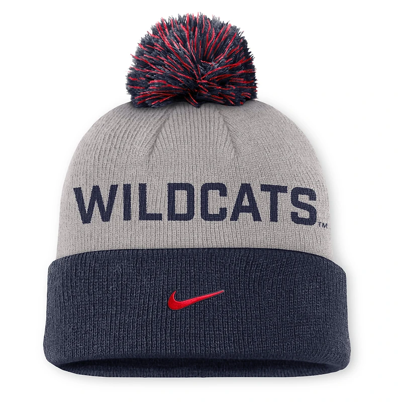 Bonnet à revers Nike Primetime Peak gris/bleu marine avec pompon pour homme des Wildcats de l'Arizona