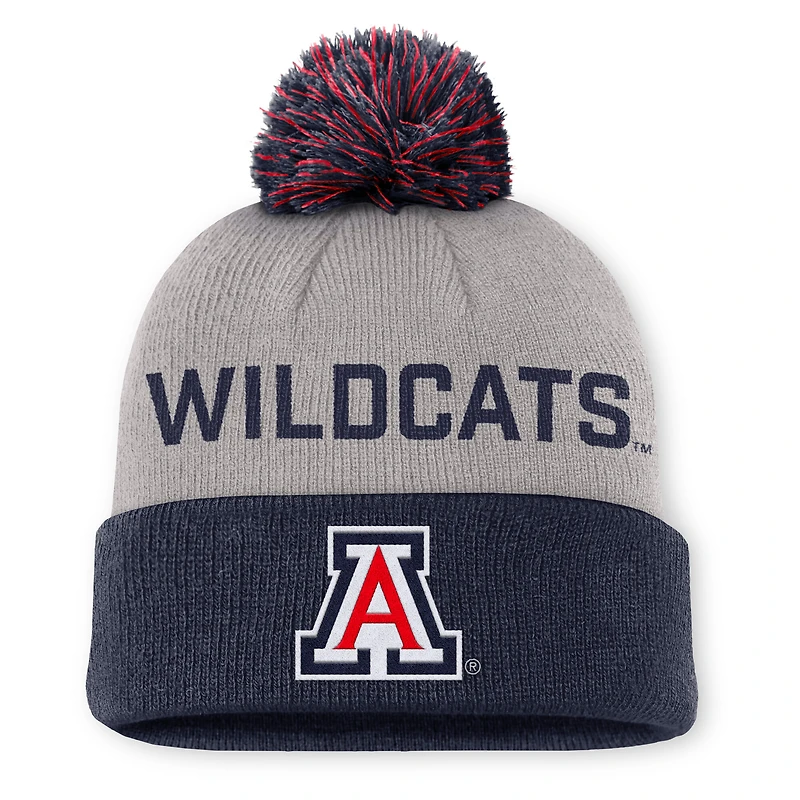 Bonnet à revers Nike Primetime Peak gris/bleu marine avec pompon pour homme des Wildcats de l'Arizona