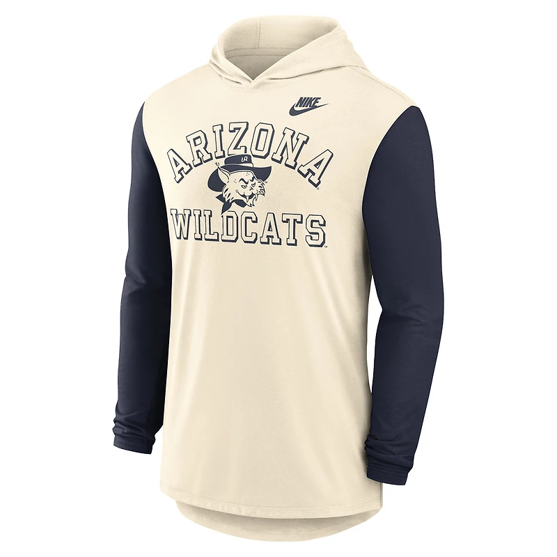 Men's Nike Natural/Navy Arizona Wildcats Legacy Color-Block Tri-Blend Long Sleeve Hoodie T-Shirt