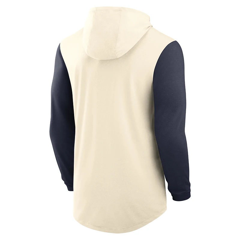 Men's Nike Natural/Navy Arizona Wildcats Legacy Color-Block Tri-Blend Long Sleeve Hoodie T-Shirt