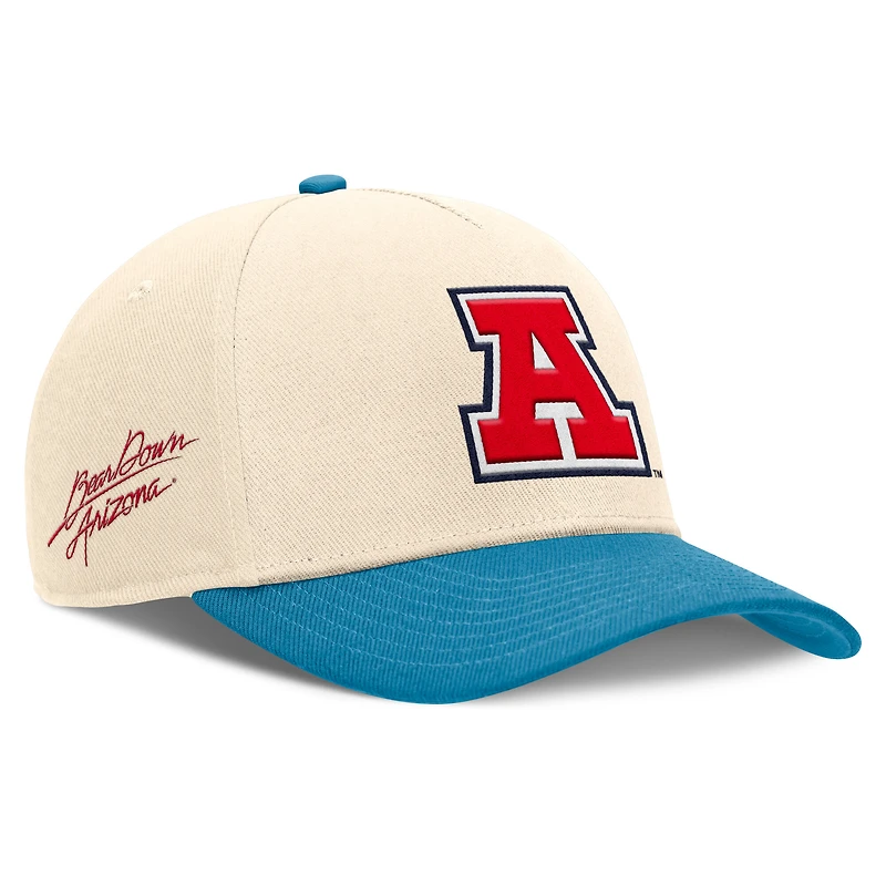 Casquette ajustable Nike Academic Rise Dri-FIT pour homme, couleur naturelle/turquoise, Arizona Wildcats