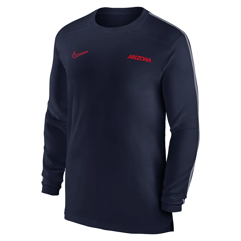 T-shirt à manches longues Nike pour hommes, bleu marine, Arizona Wildcats Sideline Coach UV Performance
