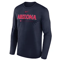 T-shirt à manches longues Nike Dri-FIT Legend Arizona Wildcats 2025 Courtside Basketball Shootaround, bleu marine, pour homme