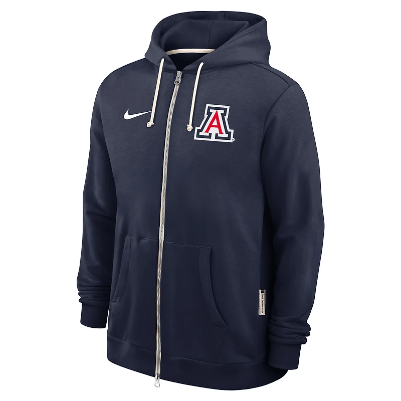 Sweat à capuche Nike bleu marine Arizona Wildcats 2025 Sideline Standard Issue Dri-FIT pour homme avec fermeture éclair intégrale