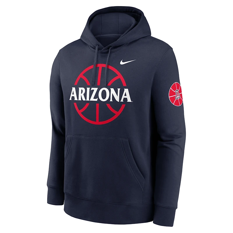 Sweat à capuche en polaire Nike Arizona Wildcats Basketball Icon Club pour homme bleu marine