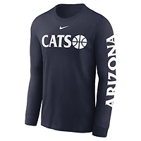T-shirt à manches longues Nike Arizona Wildcats Basketball Icon Two-Hit pour homme bleu marine