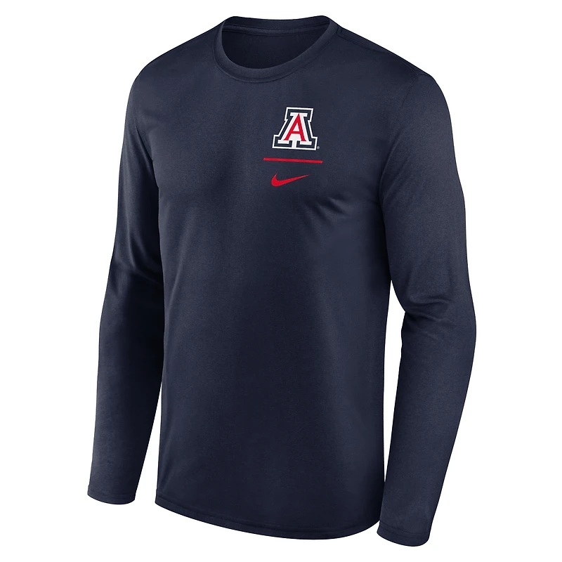T-shirt Nike bleu marine Arizona Wildcats Primary Stack Legend Performance à manches longues pour homme