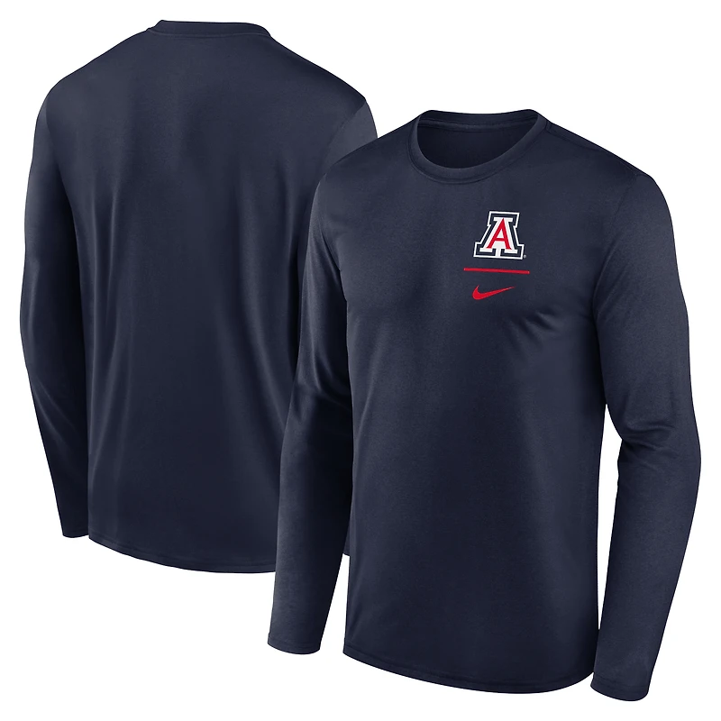 T-shirt Nike bleu marine Arizona Wildcats Primary Stack Legend Performance à manches longues pour homme