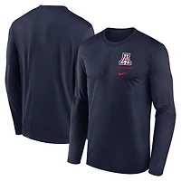 T-shirt Nike bleu marine Arizona Wildcats Primary Stack Legend Performance à manches longues pour homme