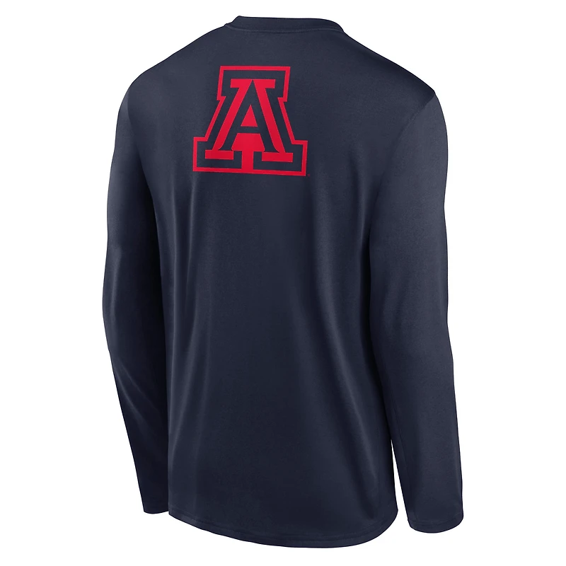 T-shirt à manches longues Nike Arizona Wildcats Primetime Campus 2-Hit Legend Dri-FIT bleu marine pour homme