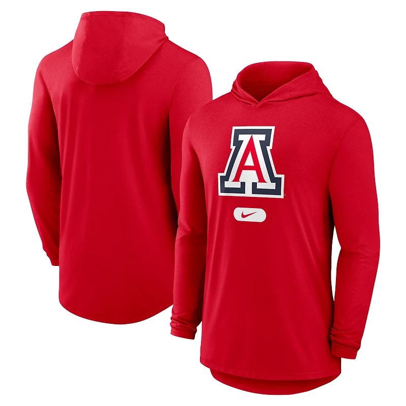 T-shirt à capuche manches longues Nike Primetime Tri-Blend Performance pour homme, rouge, Arizona Wildcats