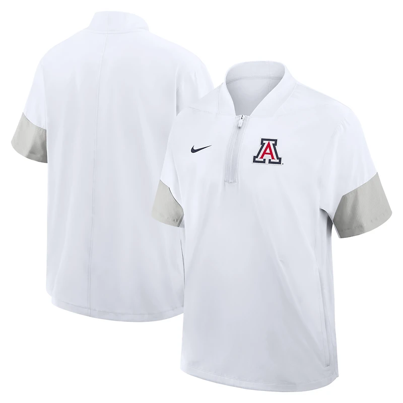 Veste d'entraîneur Nike blanche à manches courtes et fermeture éclair quart de tour pour homme, Arizona Wildcats 2025