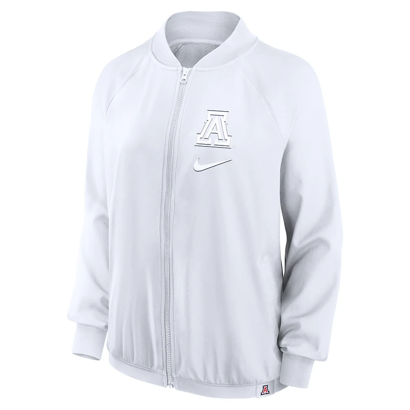 Veste aviateur entièrement zippée Nike blanche Arizona Wildcats Raglan pour femme
