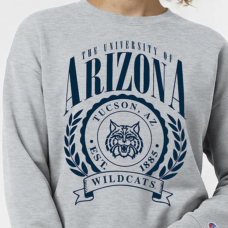 Women's Champion  Heather Gray Arizona Wildcats Academic Crest Powerblend Crewneck Sweatshirt