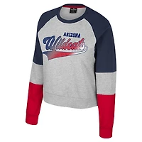 Women's Colosseum Heather Gray Arizona Wildcats Katinka Rhinestone Scoop Neck Pullover Sweatshirt