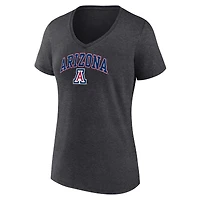 Women's Fanatics Heather Charcoal Arizona Wildcats Campus V-Neck T-Shirt