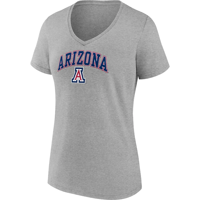 T-shirt à col en V pour femmes Fanatics Heather Grey Arizona Wildcats Campus