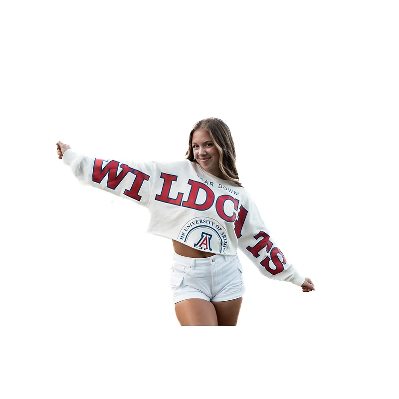 Women's Gameday Social White Arizona Wildcats Phipps Cropped Sweatshirt