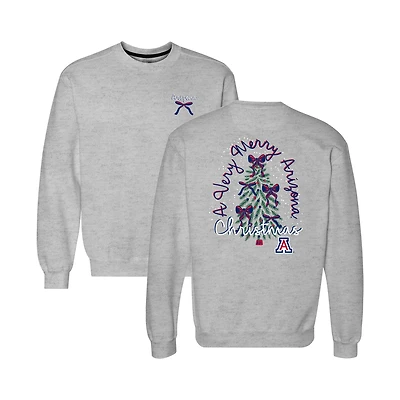 Women's  Heather Gray Arizona Wildcats Classic Merry Christmas Tree Crewneck Sweatshirt