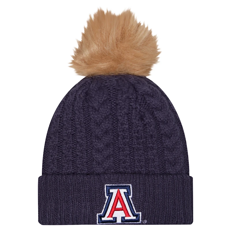 Bonnet en tricot à revers de luxe avec pompon Arizona Wildcats bleu marine New Era pour femme
