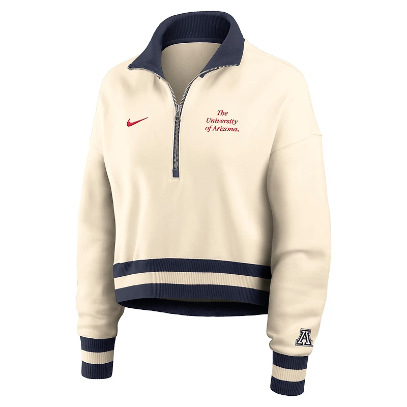 Women's Nike Cream Arizona Wildcats Oversized Legacy Cropped Half-Zip Sweatshirt