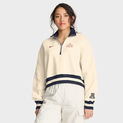 Sweat-shirt court à demi-zip Nike Arizona Wildcats couleur crème pour femme