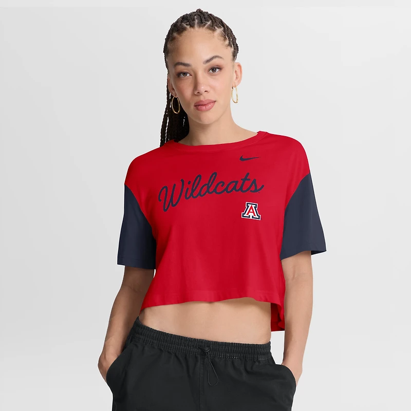 Women's Nike Red/Navy Arizona Wildcats Color-Block Script Dri-FIT Cropped T-Shirt