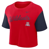 Women's Nike Red/Navy Arizona Wildcats Color-Block Script Dri-FIT Cropped T-Shirt