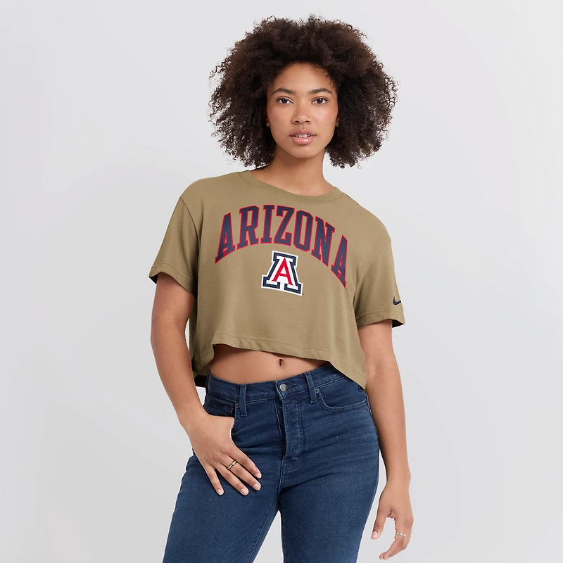 Women's Nike Tan Arizona Wildcats Athletic Prep Arch Dri-FIT Cropped T-Shirt