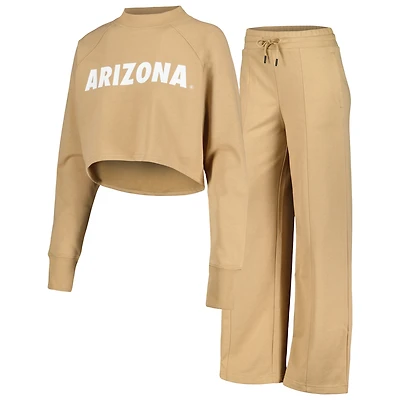 V106224 ARIZ TAN FEMME LUXE 23 LOUNGE CROP CREW LS & LARGE JAMBE SWEAT ENSEMBLE BEDLADSLP